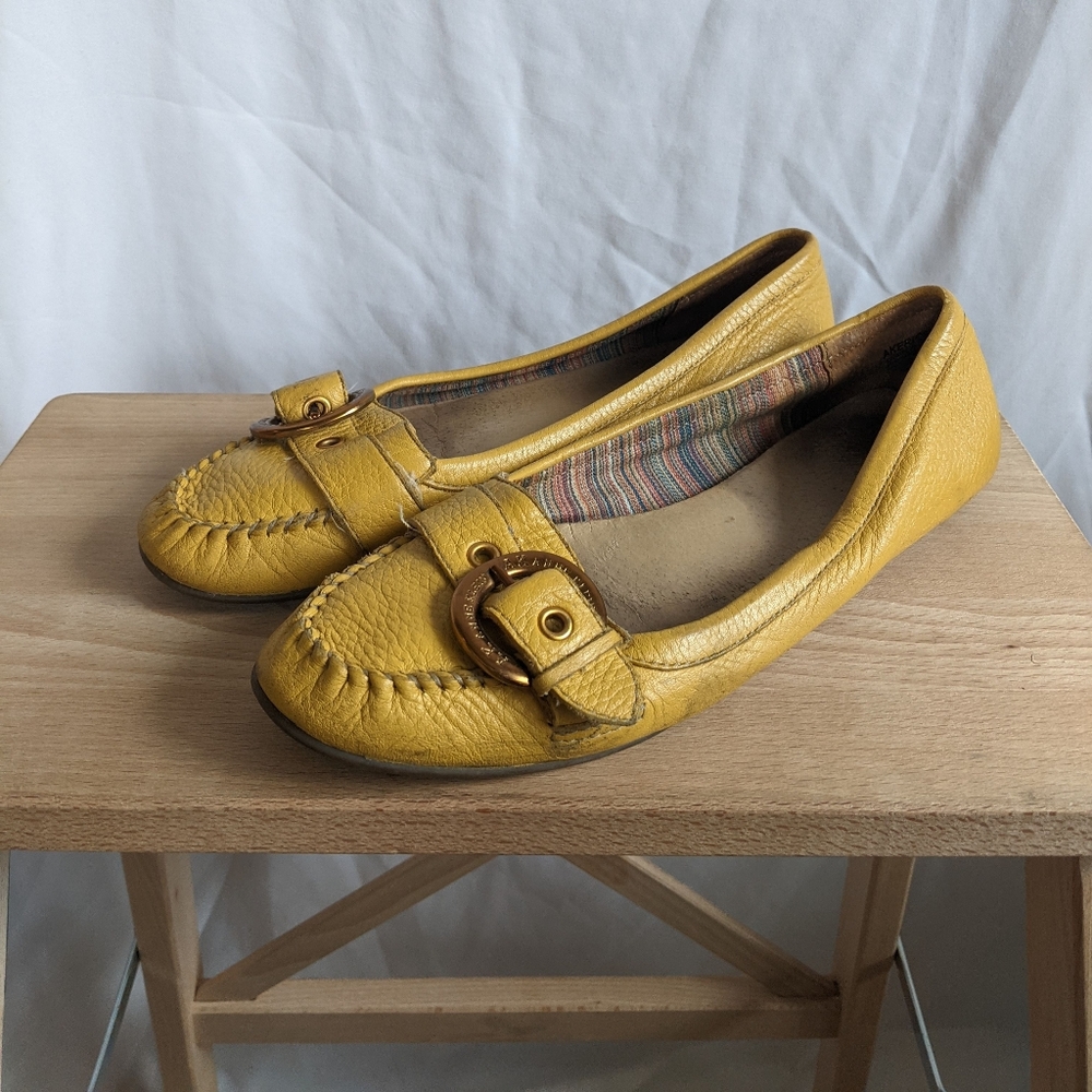 Vintage y2k Anne Klein Yellow Leather Buckle Flats